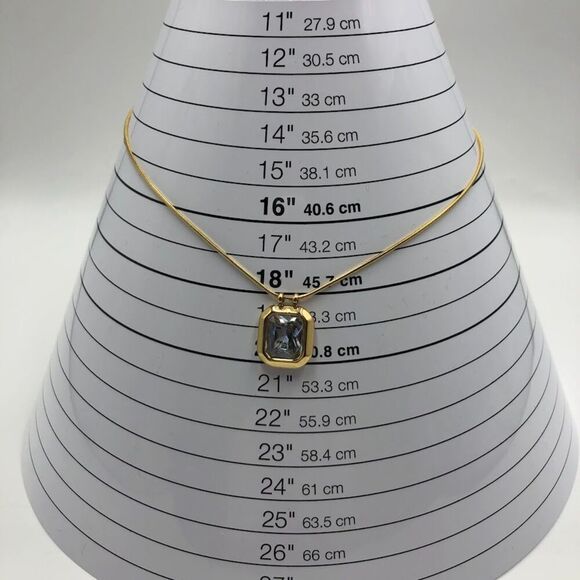 18K Gold Plated Women's Statement Necklace Square Cubic Zirconia Pendant - Picture 8 of 13